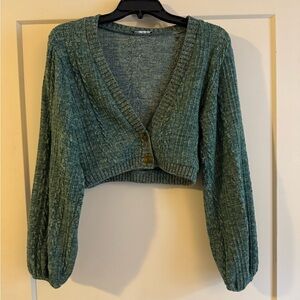 Zara Teal Button-Up Cropped Cardigan